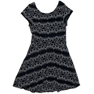 Girls AQUA Black Metallic Silver Lace Party Dress Size M (10)